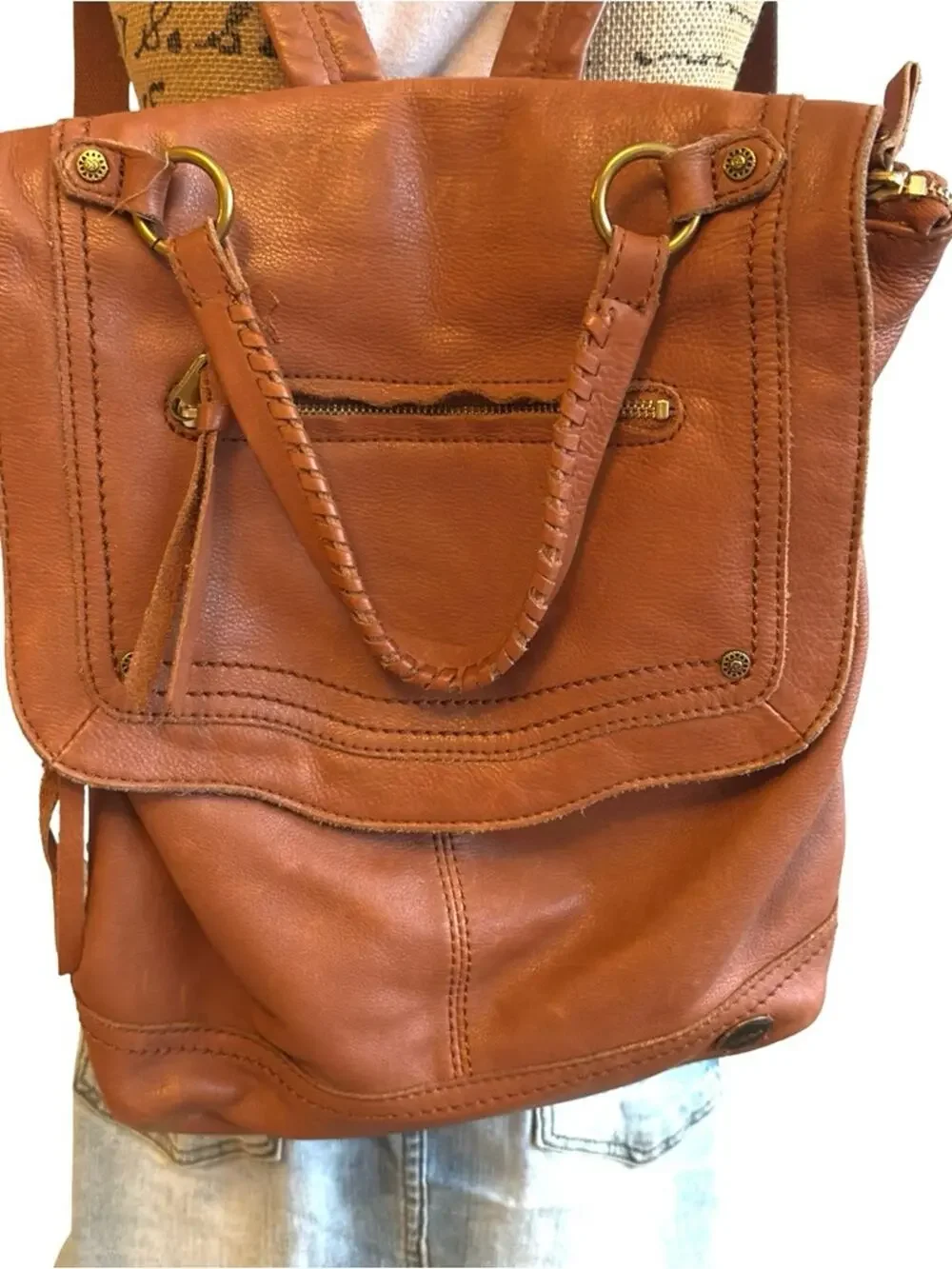 THE SAK Collective  women's Brown Leather Convertible Backpack Tote Bags